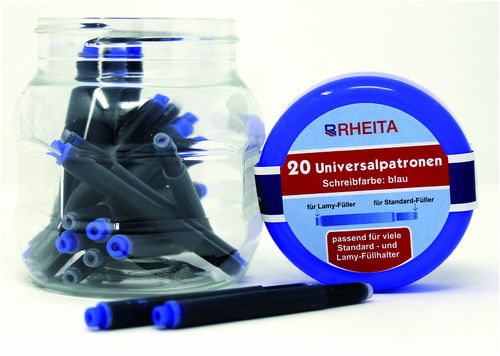 RHEITA Universal-Tintenpatronen lang auch kompatibel zu Lamy, königsblau, 20 Stück in Kunststoffdose