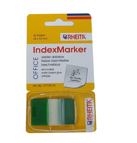RHEITA Indexe aus Folie im Spender, grün/transparent,  25 x 43 mm, 50 Blatt