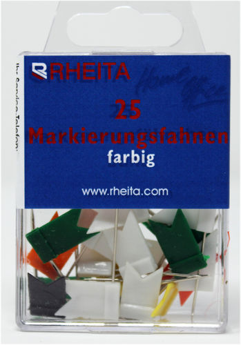 RHEITA Markierungsfahnen, farblich sortiert, 25 Stück in Klarsichtbox mit Eurolochung