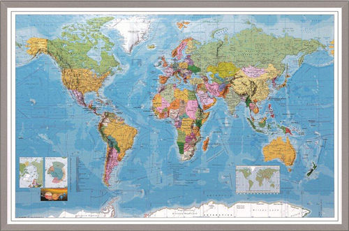 RHEITA Pinnwand "Weltkarte" 90 x 60 cm inkl. 4 Markierungsfahnen und 2 Befestigungsösen