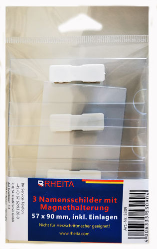 RHEITA Namens-oder Visitenkartenschilder mit Magnet, aus PVC, transparent, 57 x 90 mm, 3er Pack