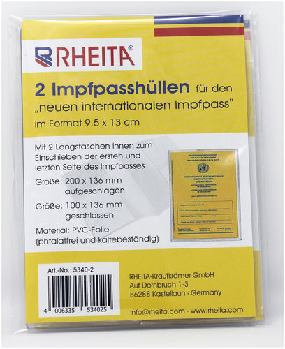 RHEITA Impfpasshüllen im 2er Set für den „neuen internationalen Impfpass“, transparent, 200 x 136 mm