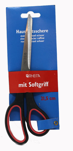 RHEITA Büro / Haushaltsschere 21,5 cm auf Nietkarte mit schwarz/rotem Softgriff